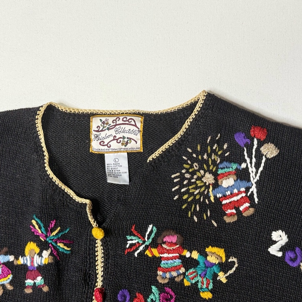 Vintage Heirloom Collectibles Y2K World Party 2000 Embroidered Cardigan Sz Large - Picture 2 of 7